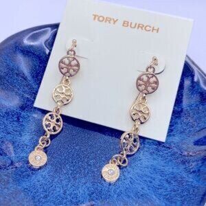 New?Tory Burch Gold Logo French Wire Dangle Earrings